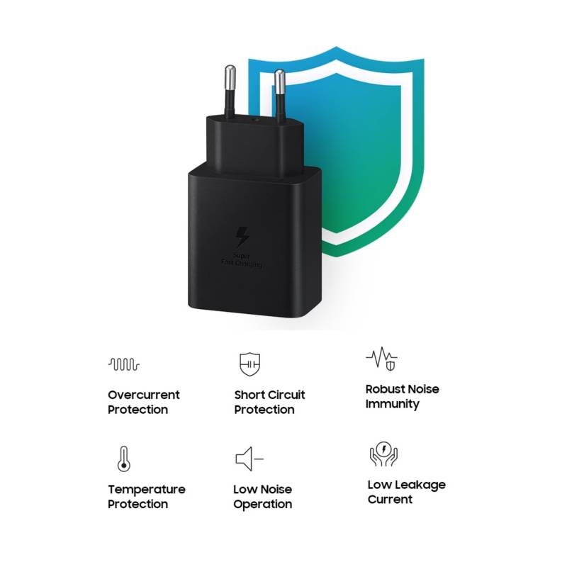 Cargador de Pared con cable 45W 5A USB-C a USB-C Carga Rápida 18M Negro