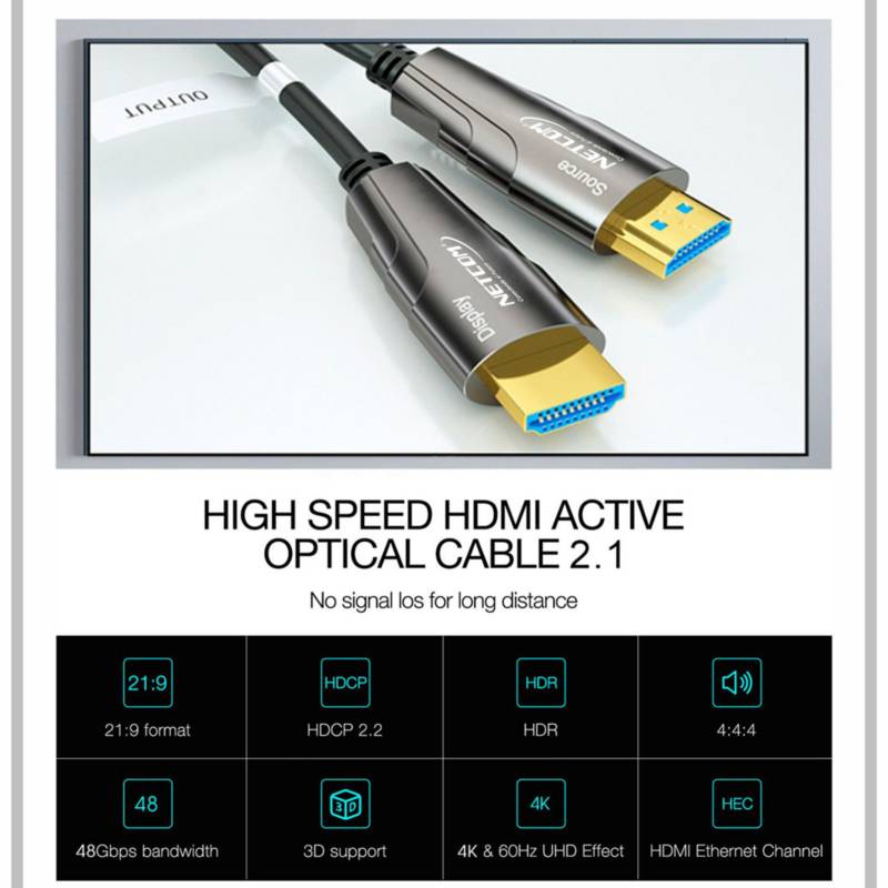 Cable Hdmi 2.0 Premium Fibra óptica 20 Metros HDCP 2.2 HDR ARC 3D GENERICO