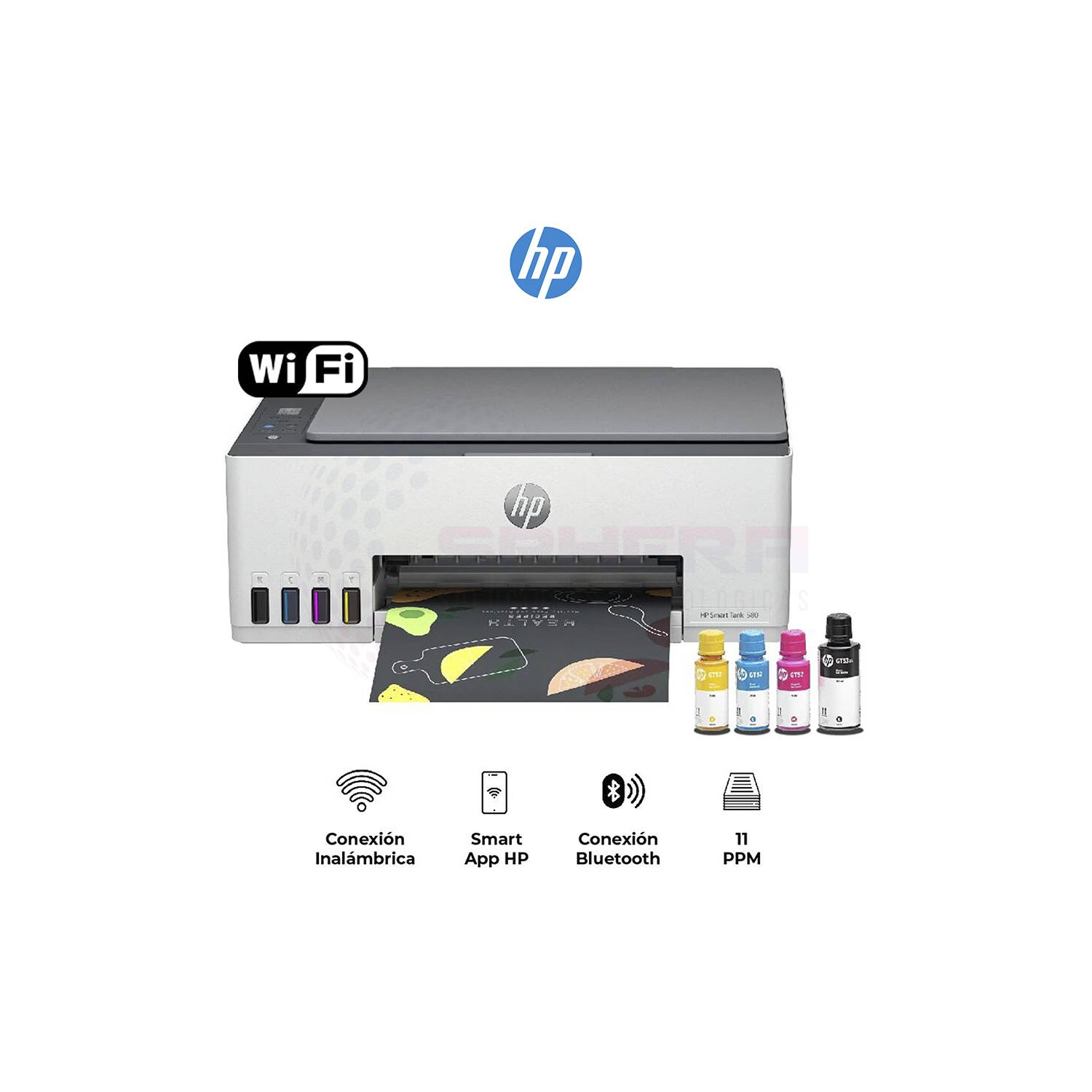 Impresora HP Smart Tank 580 1F3Y2A Multifuncional, Wifi, Bluetooth HP