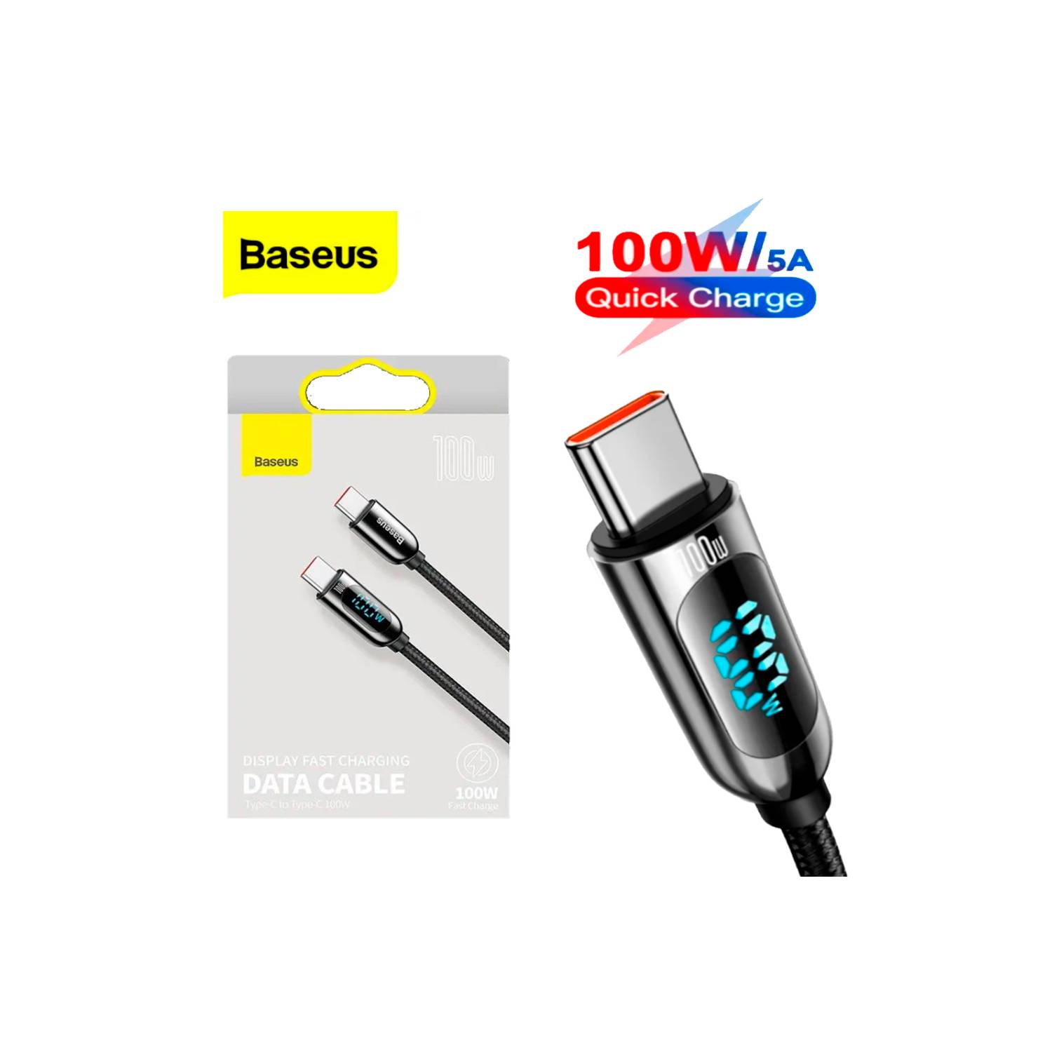 Cargador Baseus 65W 2 USBC + USBA con Cable Tipo C a Tipo C 100W de 1m