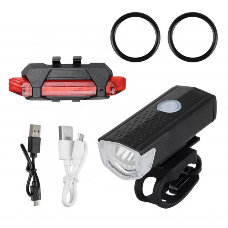 Pack Luz Led Delantera + Luz Led Trasera para Bicicleta - Negro