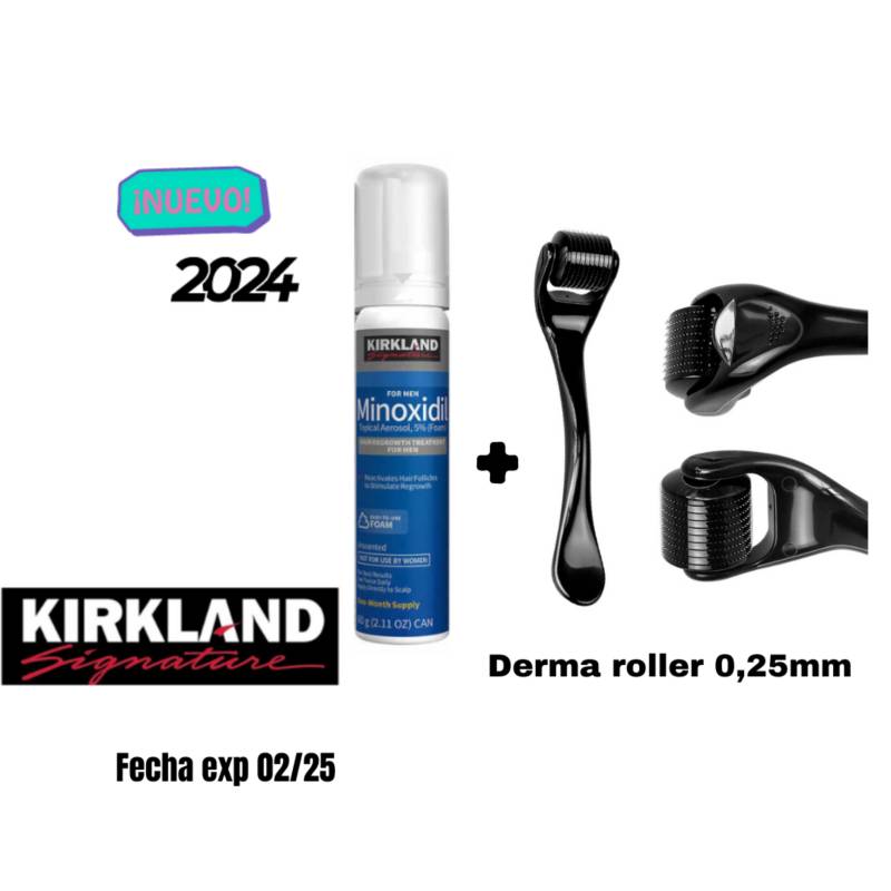 KIRKLAND SIGNATURE - Minoxidil ESPUMA 5% 1 UND - derma roller 025mm - piel barba y cabello