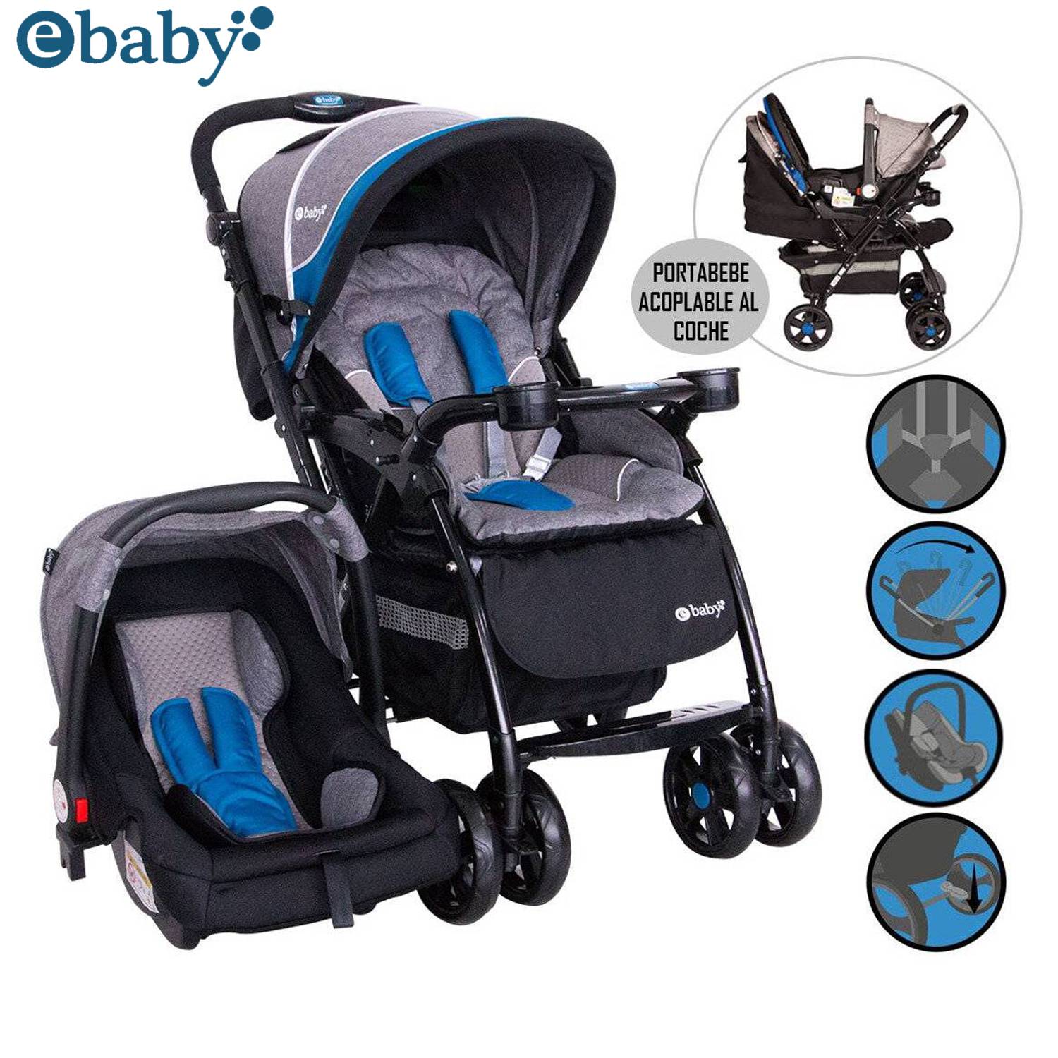 Coche Para Bebe Ebaby Con Porta Bebe Y Silla Para Carro.