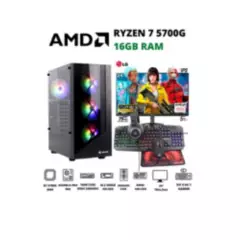 AMD - COMPUTADORA GAMER RYZEN 7 5700G COMPLETA, RAM16GB, 500GB M.2, MONITOR 24" FHD