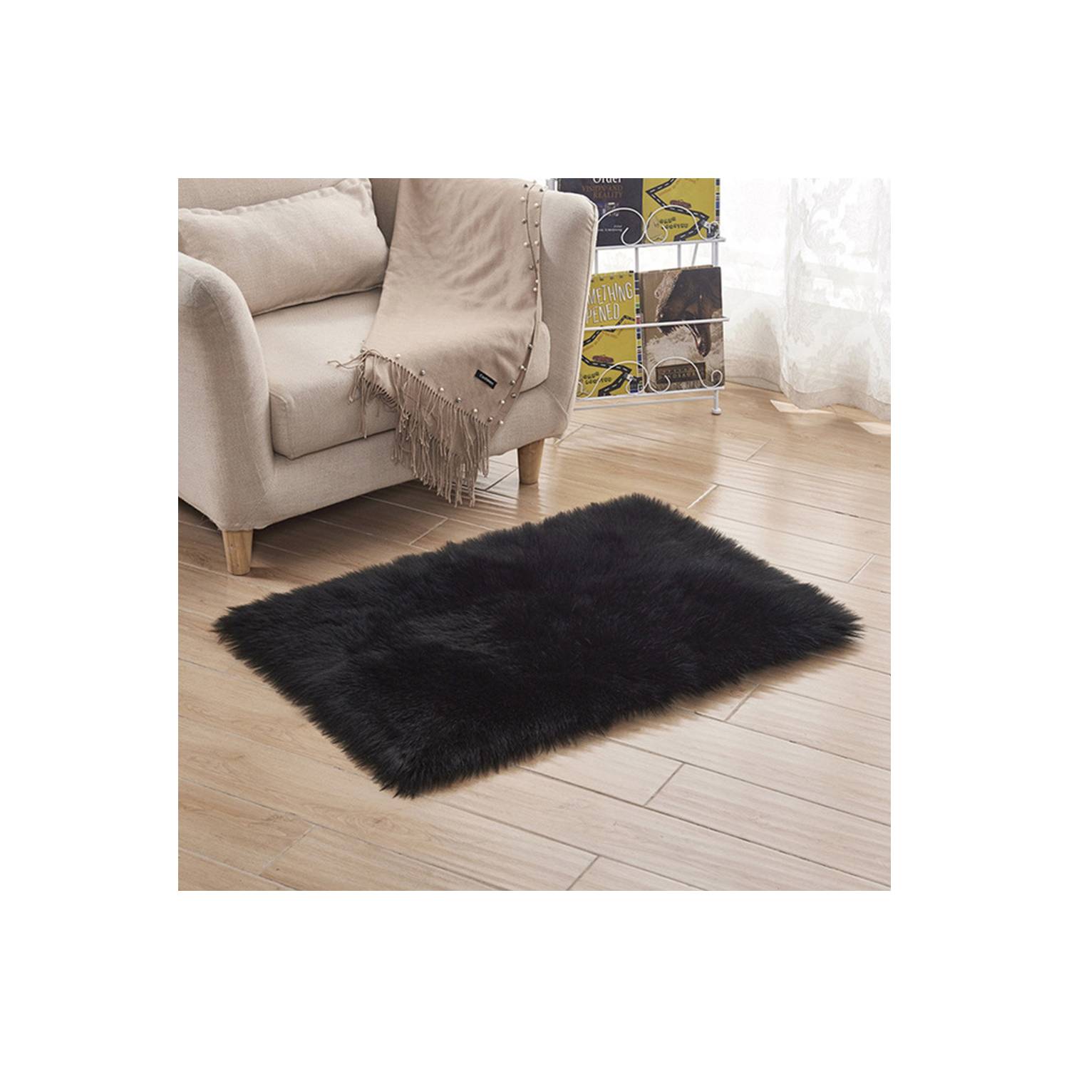 ALFOMBRA ACOLCHADA DE PELUCHE ANGORA CUADRADA 1,00mx1.00m Negro