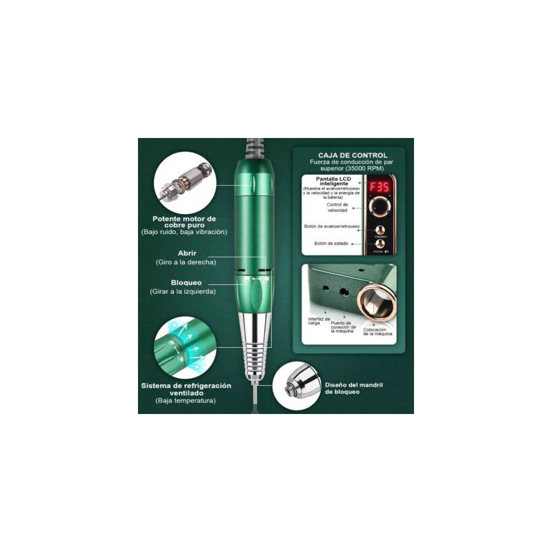 Esmeril Para Uñas Profesional Drill Pulidor Kit 35000 Rpm