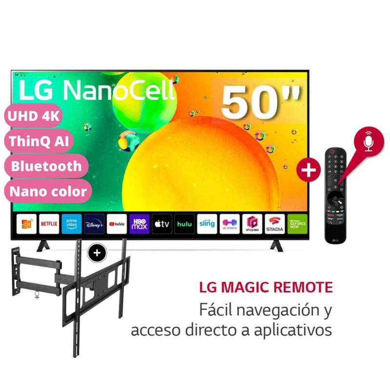 Compara: Televisor LG NanoCell 50 Ultra HD 4K ThinQ AI 50NANO75SQA + Rack