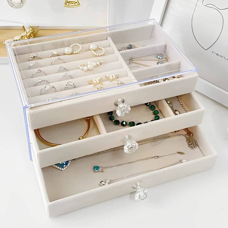 Organizador de joyas con 3 cajones, caja de joyería  