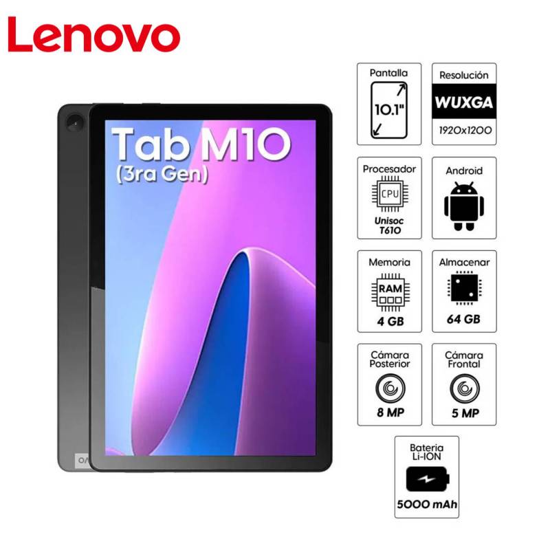 Tablet Lenovo Tab M10 4G LTE 3ra Gen 101 64GB 4GB RAM Gris - TB328XU LENOVO
