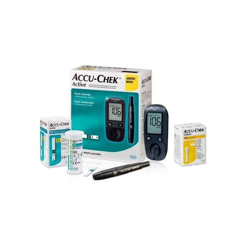 Medidor de Glucosa Accu-Chek Active con 10 Tiras y 10 Lancetas