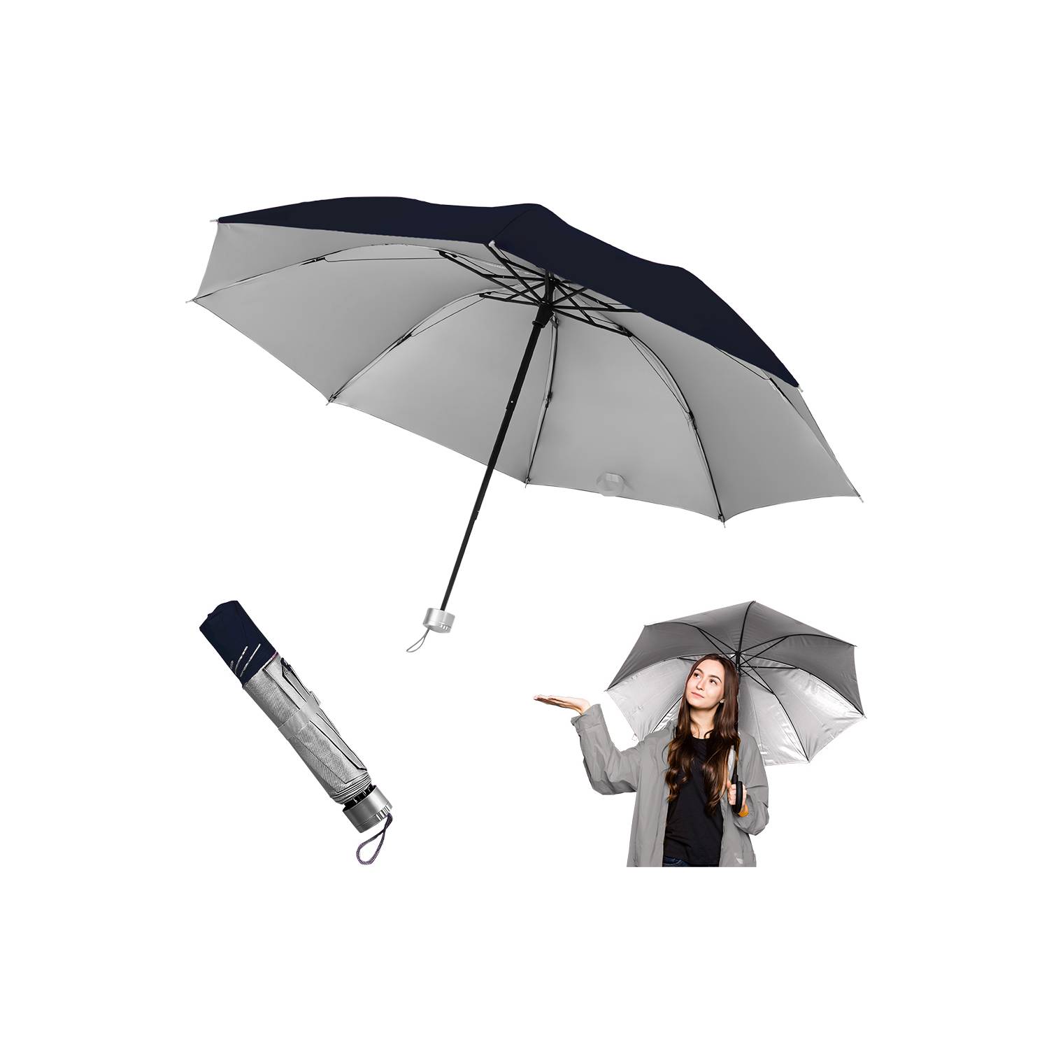 moisture Paraguas plegable de viaje, 5 paraguas plegable de 8 K, mini  paraguas de bolsillo, sombrilla soleada con mango de madera lluviosa para