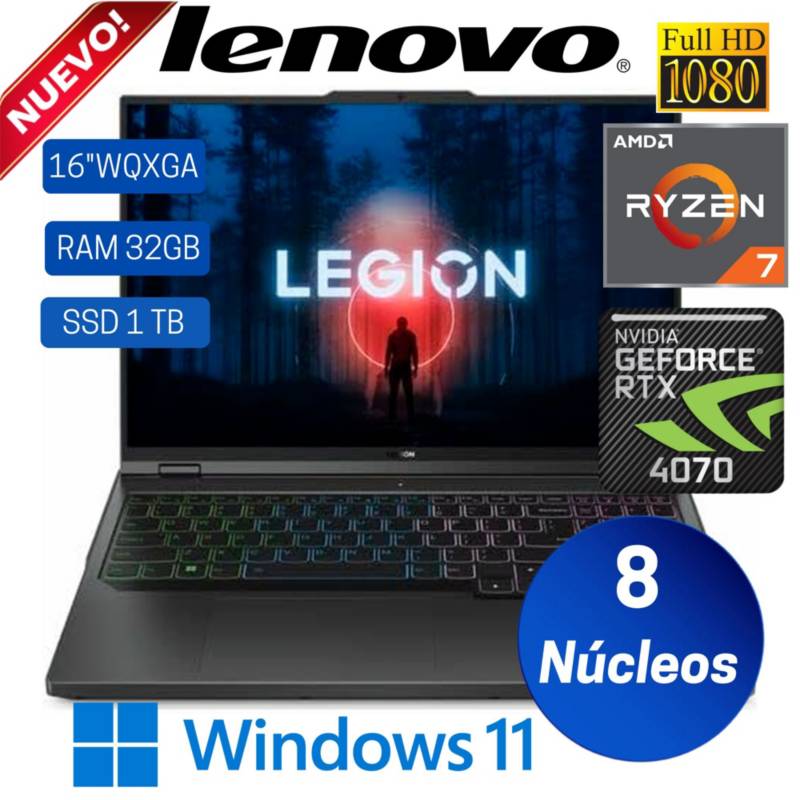 LENOVO - Laptop Lenovo Legion Pro 5 16ARX8 16" WQXGA,Ryzen 7-7745HX, Ram32GB,SSD 1TB, RTX 4070 8GB,WIN 11