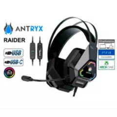 ANTRYX - AUDIFONO GAMER CON MICROFONO ANTRYX RAIDER LUZ RGB 7.1 VIRTUAL NEGRO