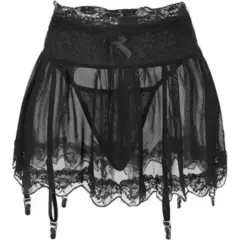GENERICO - Sexy Falda lencería con tiras para regular de encaje - Negro