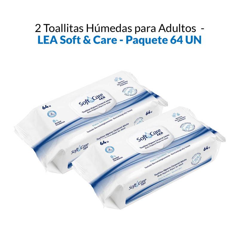 2 Toallitas Húmedas para Adultos - Lea Soft & Care - Paquete 64 unid  GENERICO