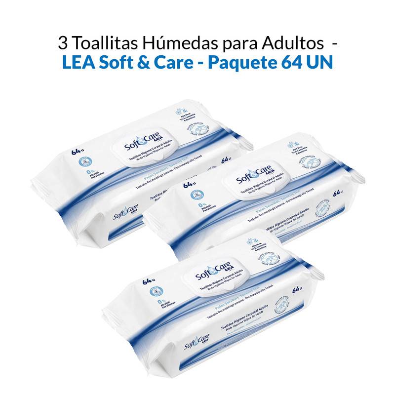 3 Toallitas Húmedas para Adultos - Lea Soft & Care - Paquete 64 unid  GENERICO