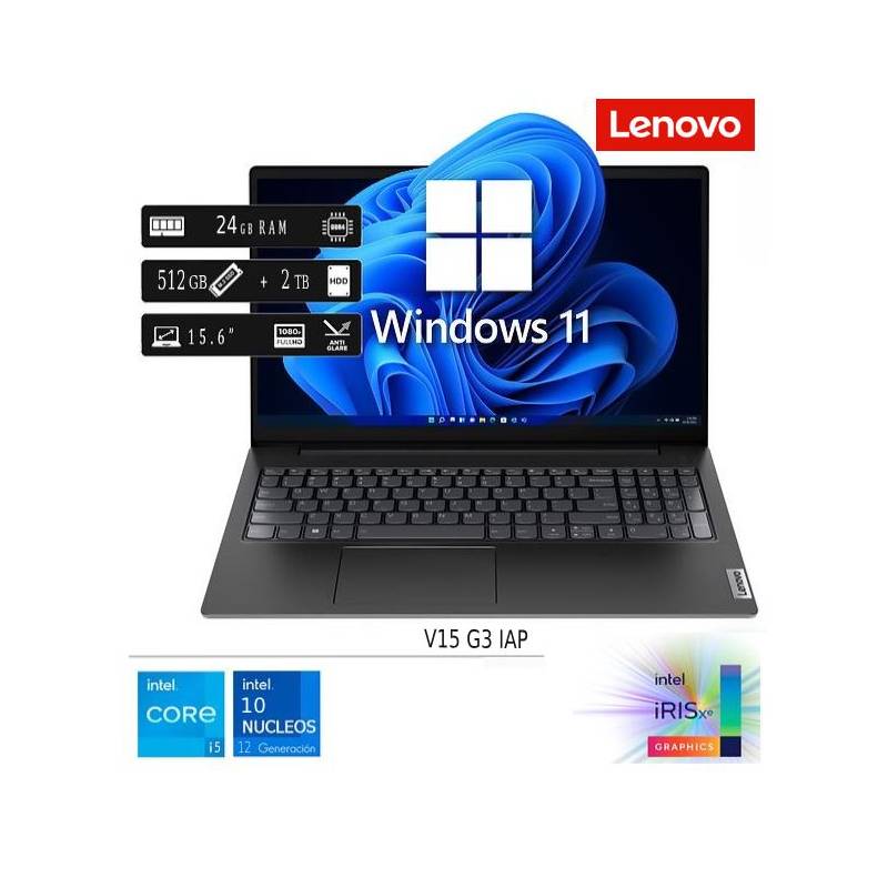 LENOVO - Laptop Nueva Lenovo V15 IAH Core I5 12va Gen 24GB RAM 512GB SSD  2TB HDD