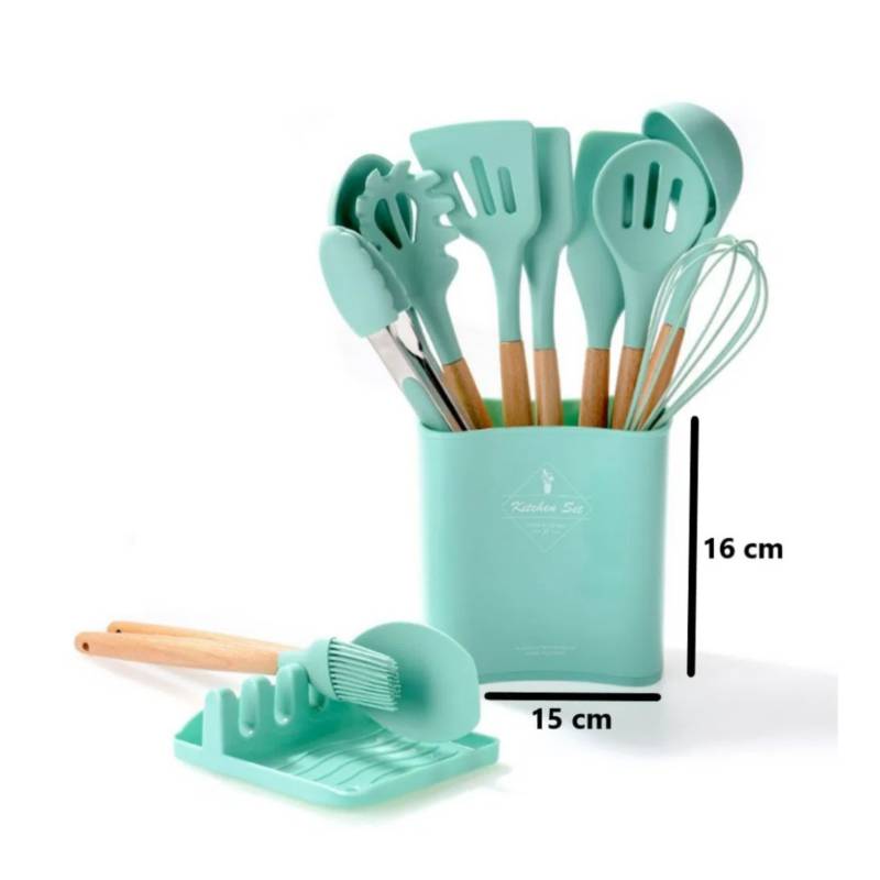 Ripley - SET DE CUCHARONES UTENSILIOS DE SILICONA Y MADERA PARA COCINA