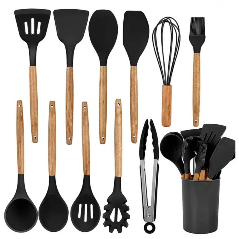 Ripley - SET DE CUCHARONES UTENSILIOS DE SILICONA Y MADERA PARA COCINA