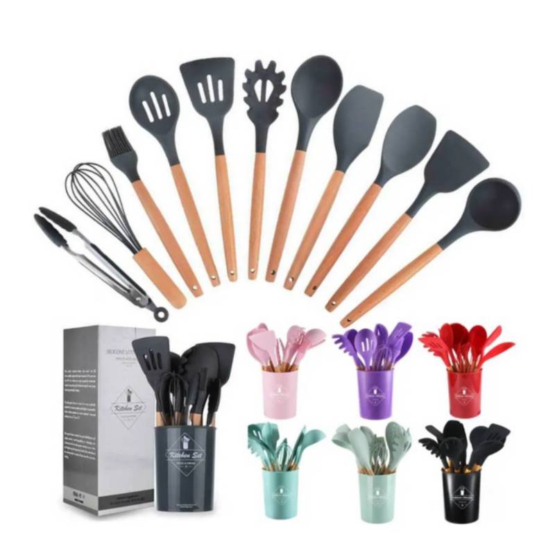 Set Cucharones Utensilios Cocina De Silicona 12 Piezas NEGRO