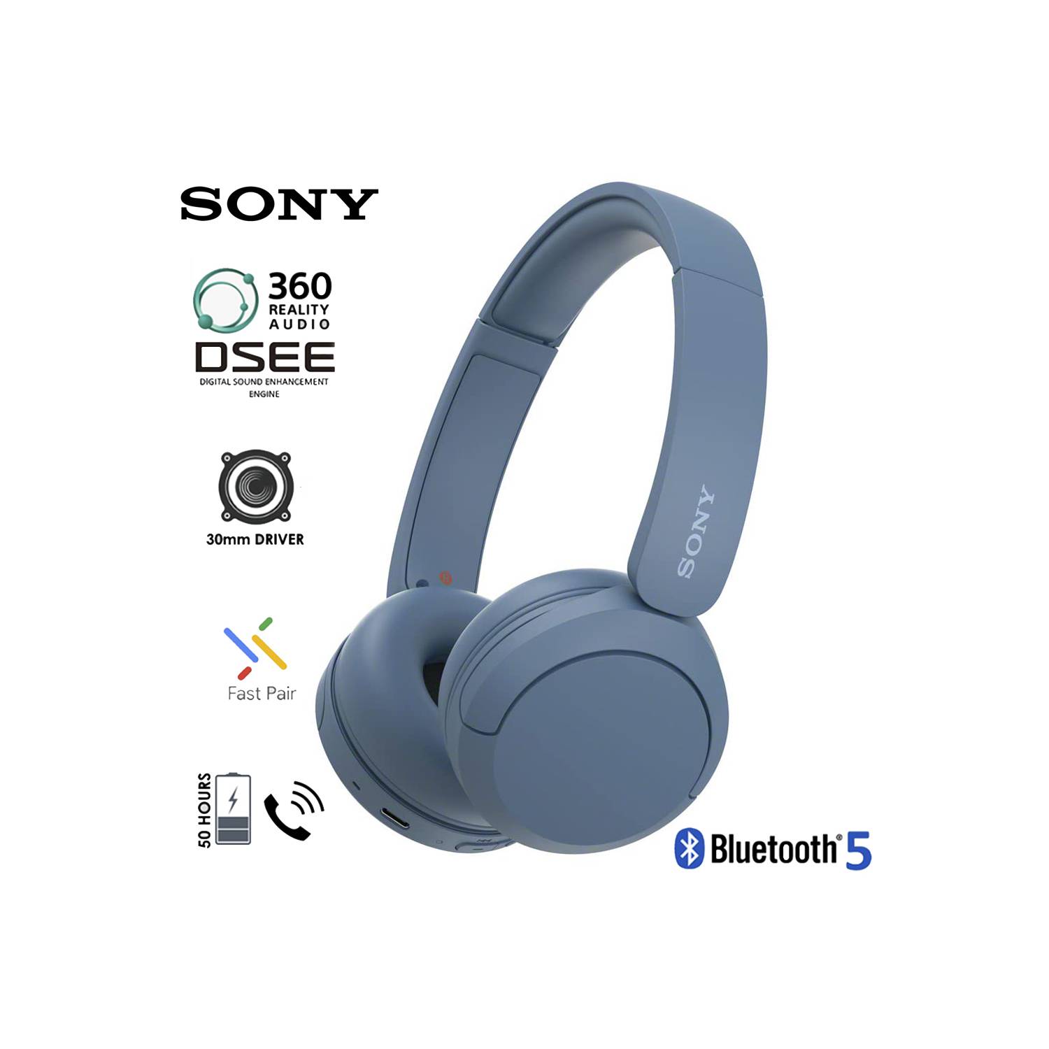 Sony Audifonos Bluetooth 5.2 Wireless 50hrs WH-CH520 SONY