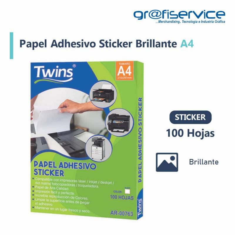 GENERICO - Papel Adhesivo Sticker Brillante A4 Twins 100h 135g