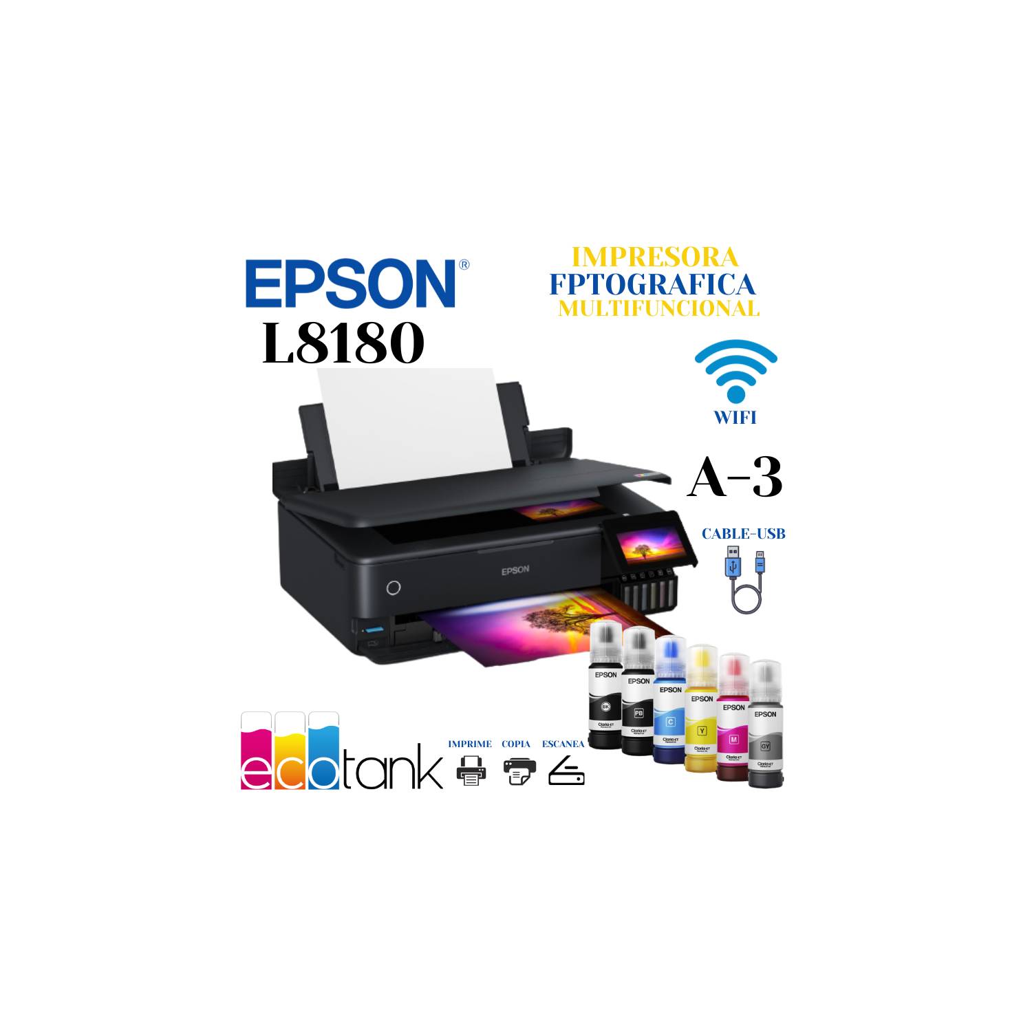 Impresora Epson Ecotank L8180 / Fotografica, hasta tamaño A3, 6