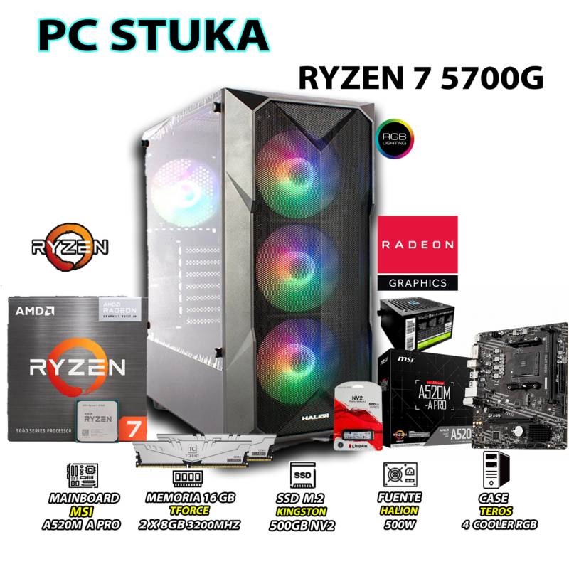 AMD - Computadora PC Ryzen 7 5700G RAM 16GB SSD 500GB CON GRAFICOS AMD RADEON