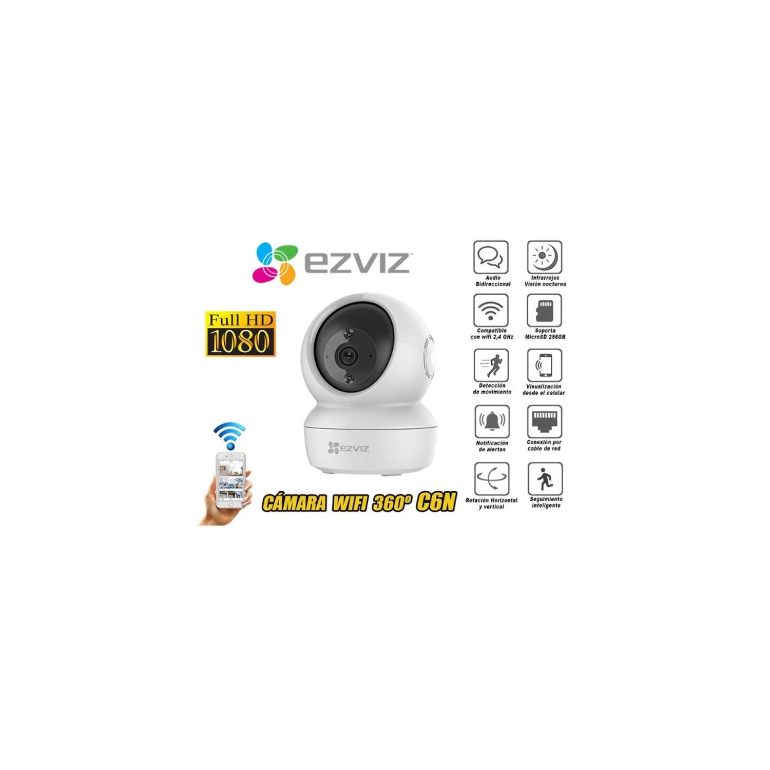 CAMARA SEGURIDAD EZVIZ SMART WI-FI PAN & TILT 1080p CS-C6N-R101-1G2WF