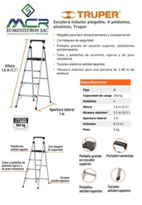 Escalera Tubular Plegable 4 Peldaños Tipo Iii Truper 16765