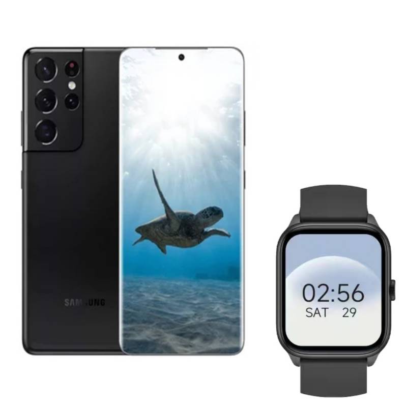 SAMSUNG - Celular Samsung Galaxy S21 Ultra 5G 128GB SM-G998U1  S8 Smartwatch - Negro