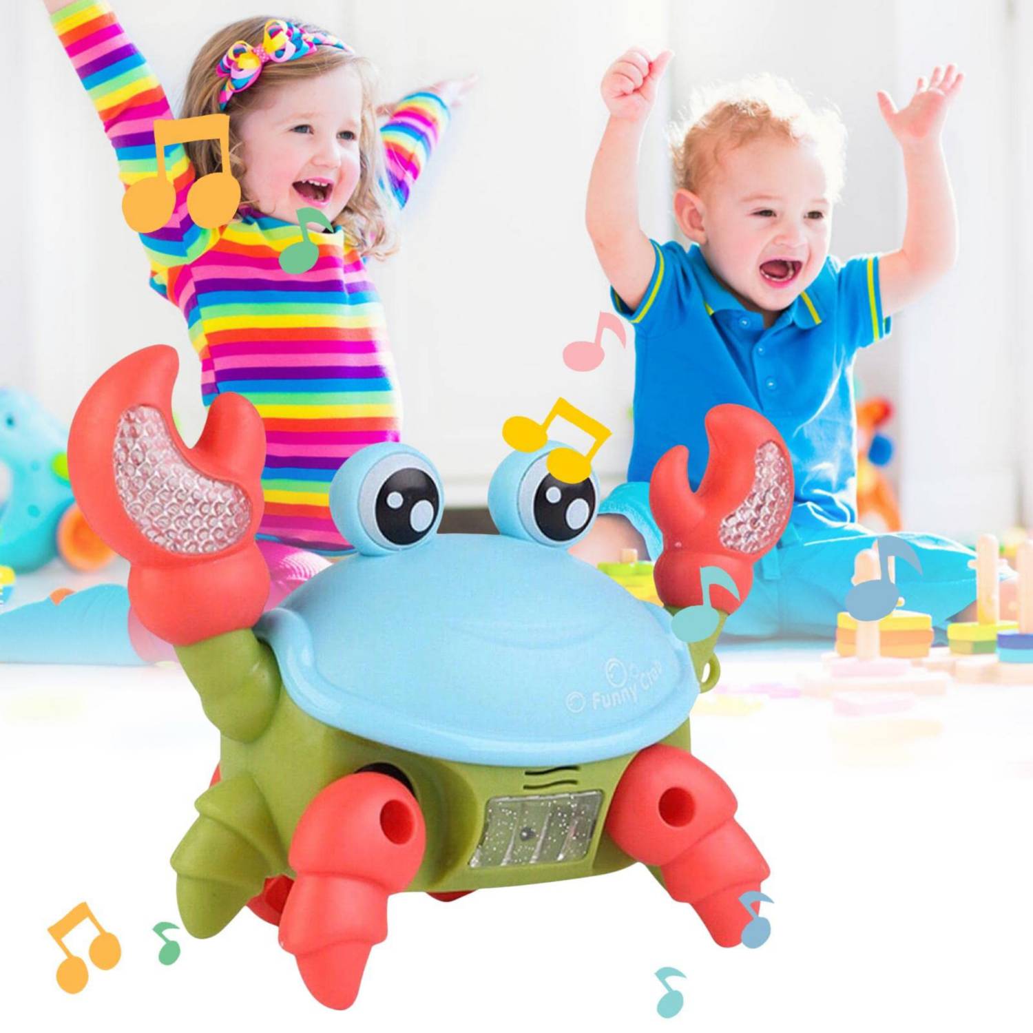 Juguete de cangrejo para bebé, cangrejo interactivo para bebés con música  (evita automáticamente obstáculos), cangrejo bailarín que camina para niños