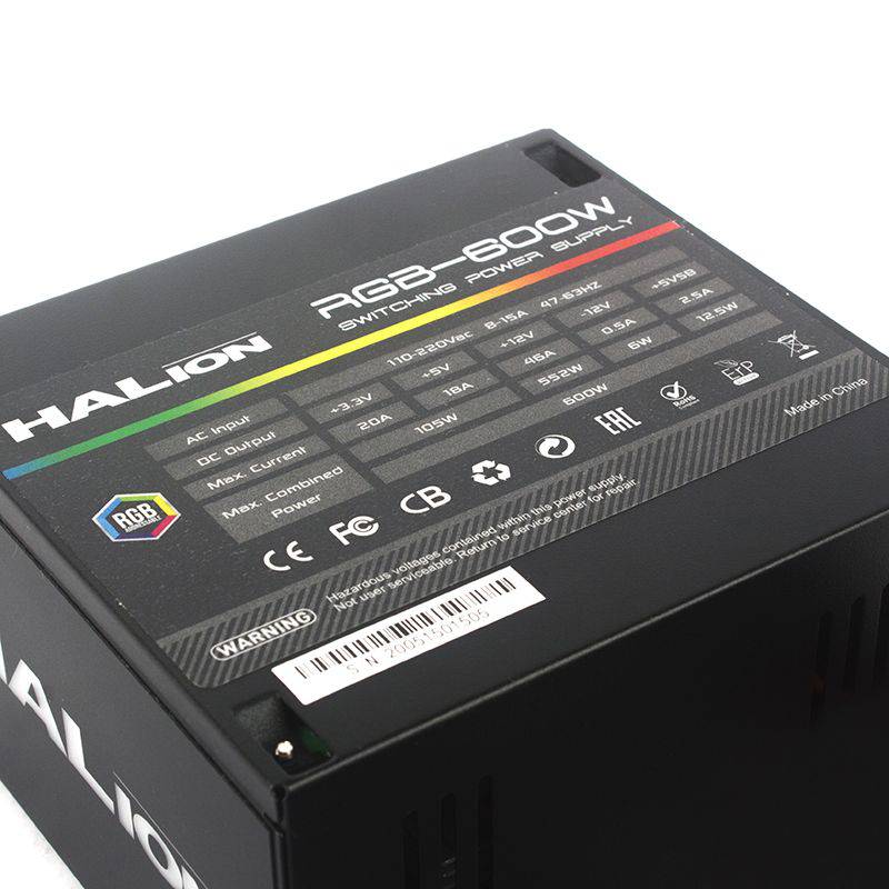HALION - Fuente de Poder Halion RGB-600W ATX Ventilador silencioso de 120mm RGB