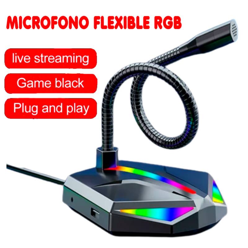 Micrófono RGB Gamer Flexible para PC con USB 2.0 - Negro IMPORTADO