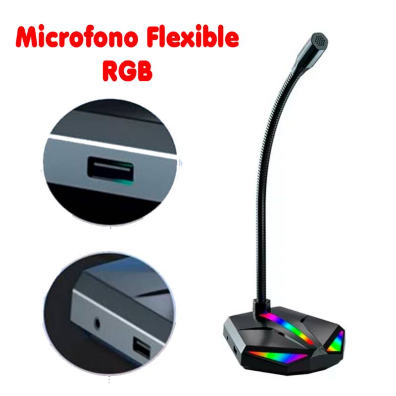 Micrófono RGB Gamer Flexible para PC con USB 2.0 - Negro IMPORTADO