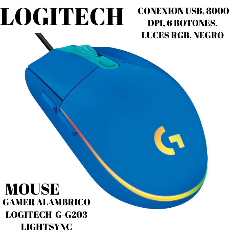 Logitech G203 Lightsync USB 8000 DPI Mouse Blue