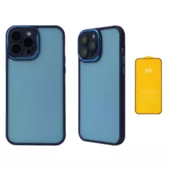 GENERICO - Case iPhone 12 Azul con Protector de Cámara + Mica de pantalla