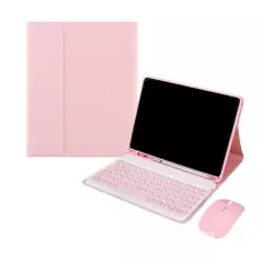 GENERICO - Para Samsung S6lite / p610 teclado redondo rosa y funda de cuero rosa