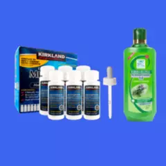 GENERICO - Minoxidil Kirkland 5% caja sellada loción 6 pomos + gotero +Shampoo romero anticaída