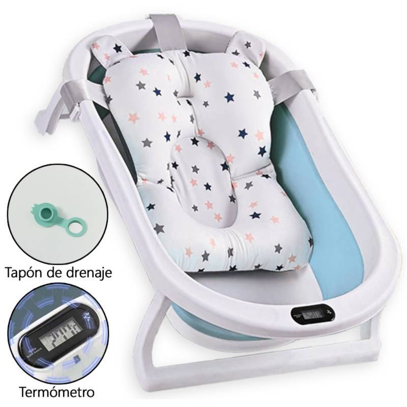 Bañera tina plegable portátil bebé con termómetro Celeste GENERICO