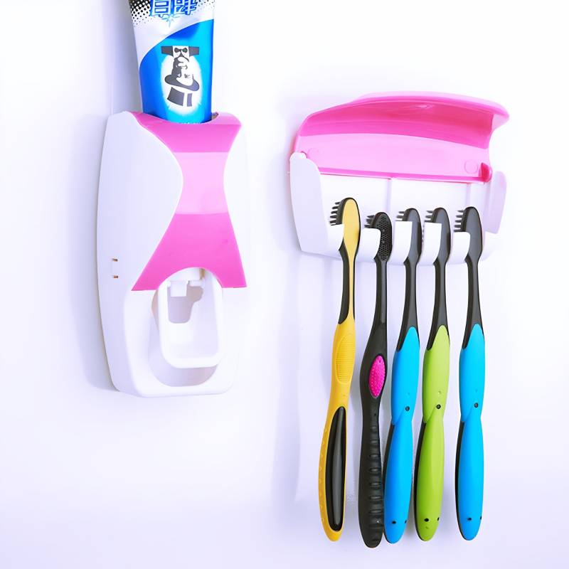 Dispensador de Pasta Dental con Porta Cepillos de Dientes