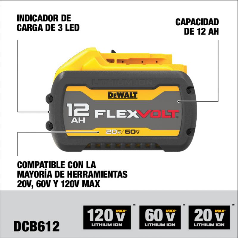 Batería Flexvolt 12.0Ah 20V/60V Dewalt DCB612, MaqCenterPerú