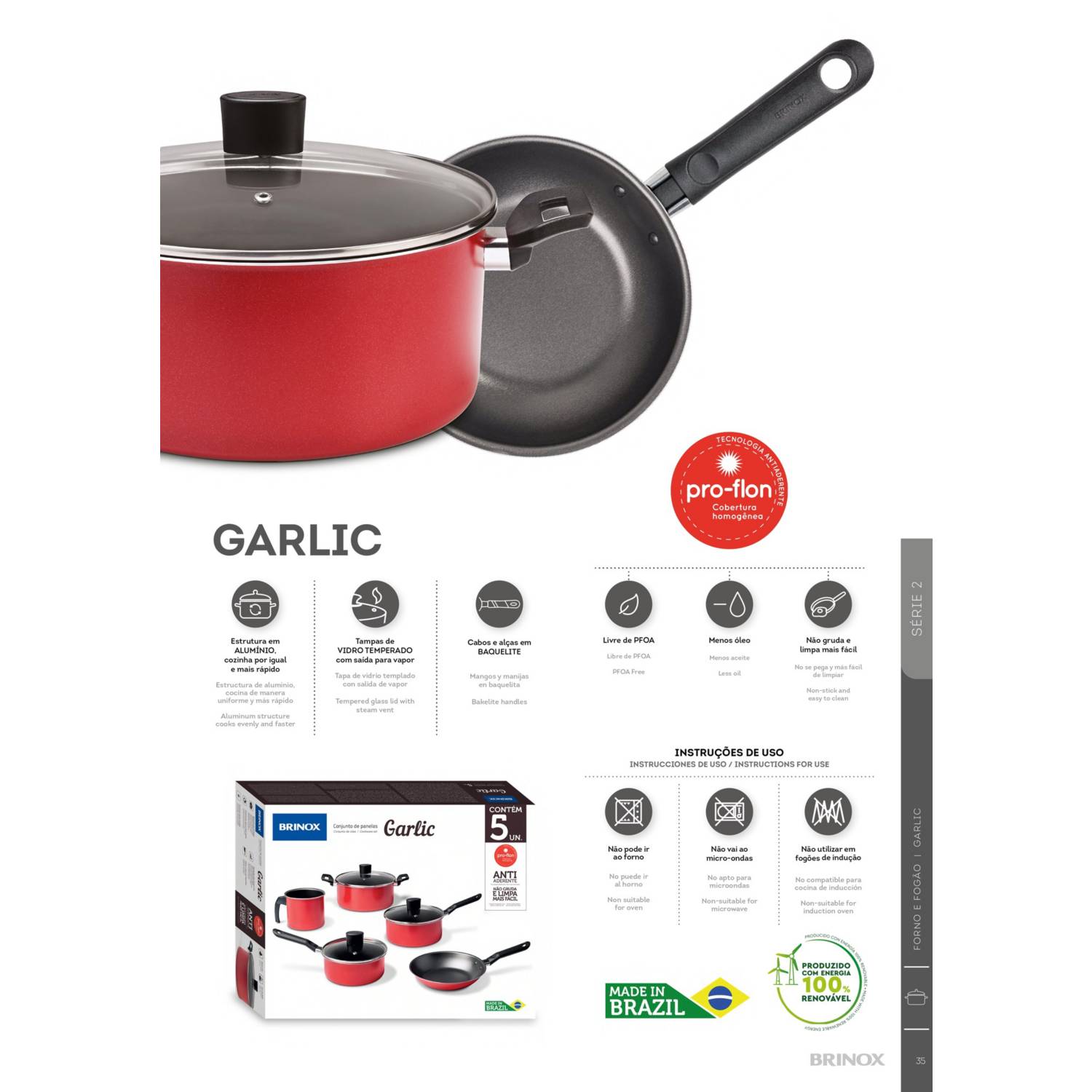 Sartén 22 cm Aluminio Brinox Modelo Garlic Rojo