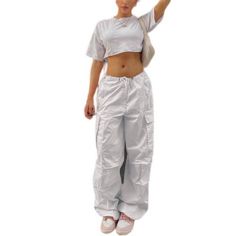 Pantalones cargo de cintura baja para mujer Blanco. BONVERANO