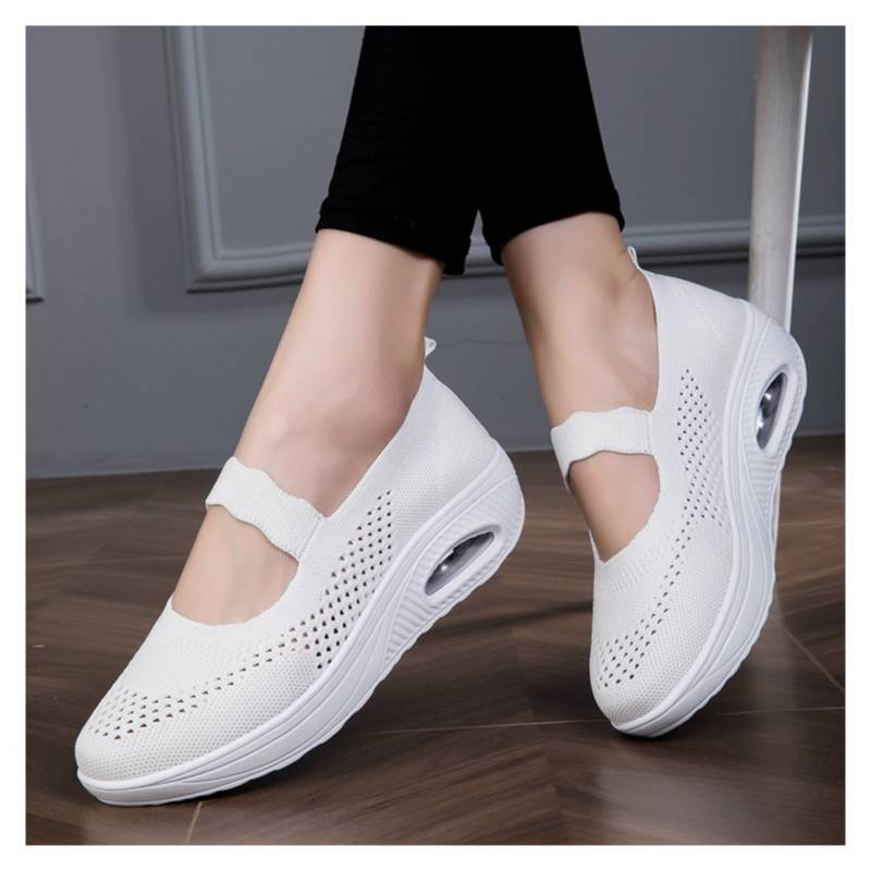 Zapatillas sin cordones para mujer transpirables y cómodas-Blanco GENERICO