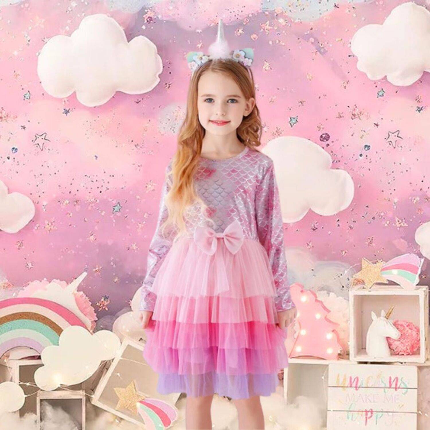 Vestido de Niña de Barbie + Vincha IMPORTADO
