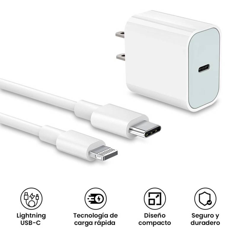 Cargador Carga Rápida Apple Dual 35 W más Cable Lightning color Blanco para  iPhone