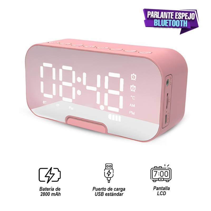 GENERICO Radio Reloj Despertador Digital Parlante Bluetooth Rosa