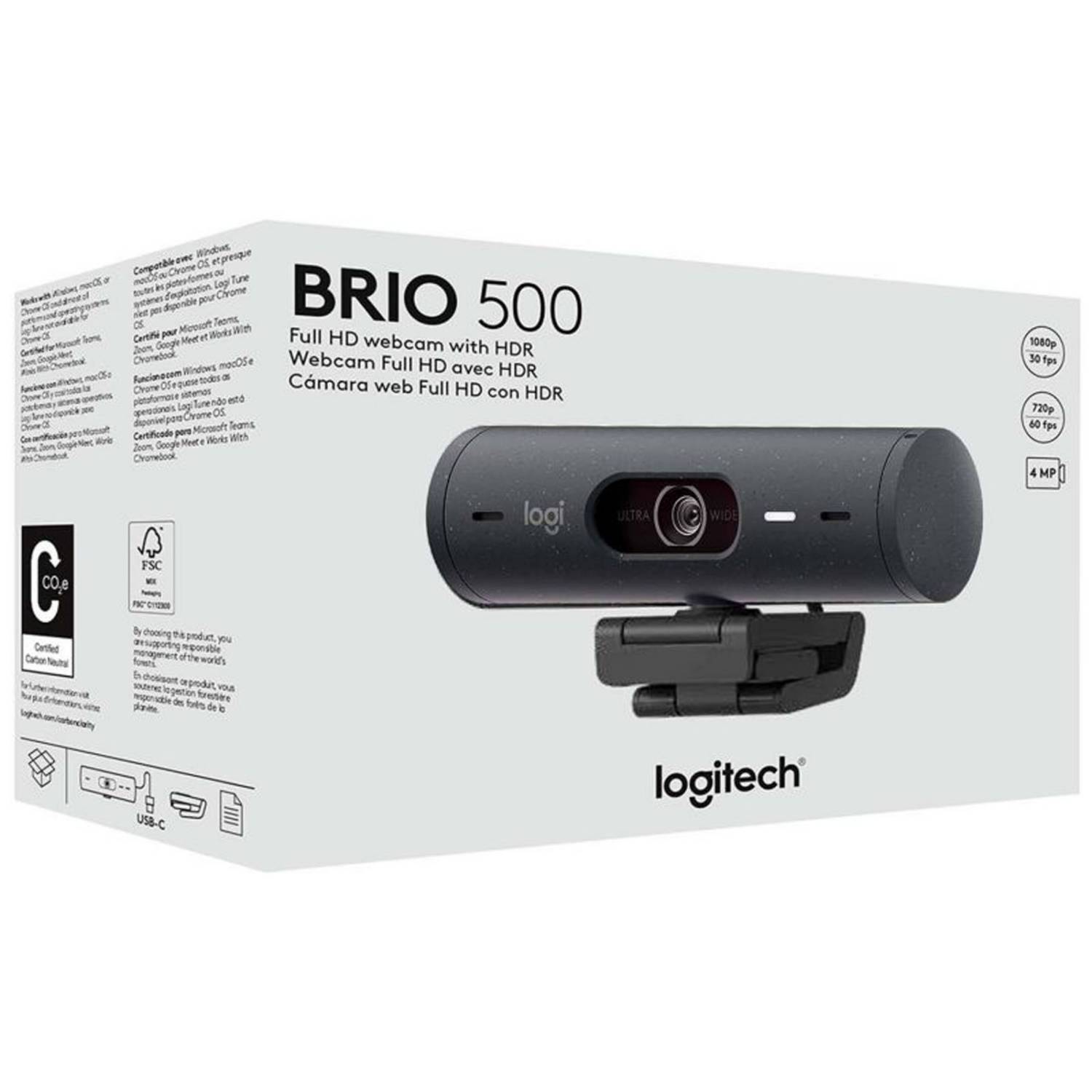 CAMARA WEB LOGITECH BRIO 500 FHD 1080p BLACK