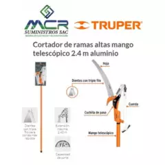 TRUPER - Cortador de ramas altas mango telescópico 2.4 m aluminio 18409 truper